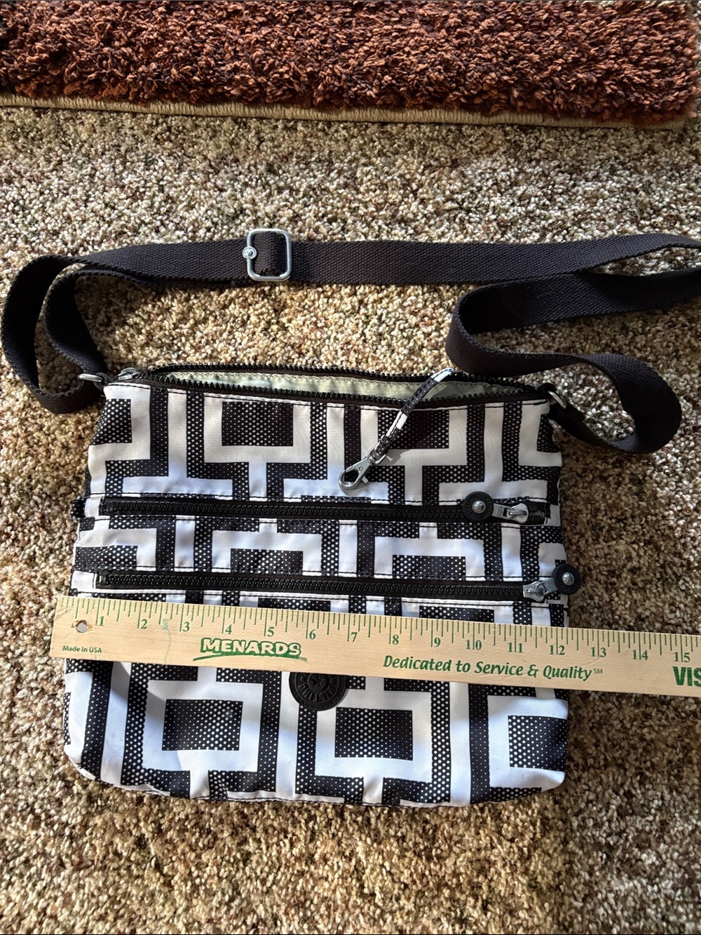 Kipling Black and White Geometric Crossbody Messenger Bag